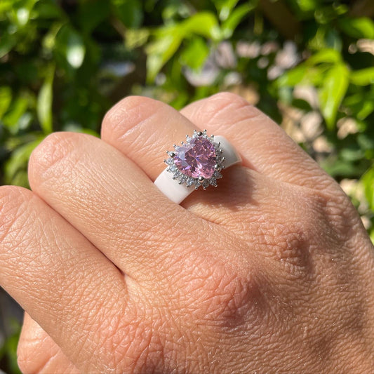 Anello con cuore rosa e strass